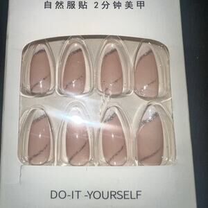 Press On Nails French Pink Silver White Fake Nails